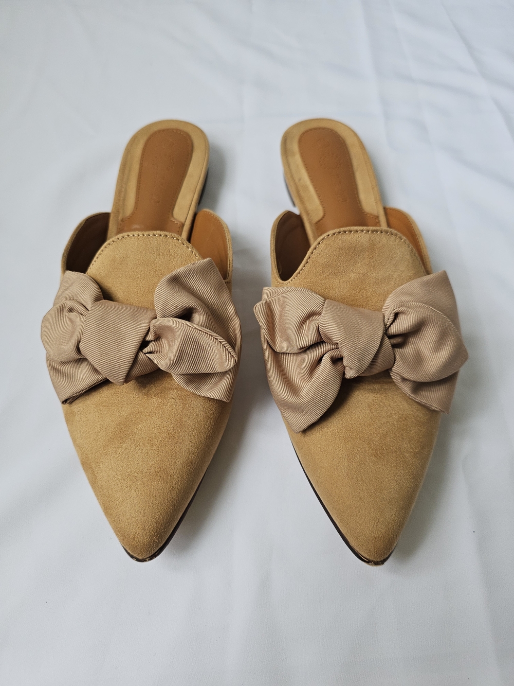 Rilista Khaki Suede Pointed Toe Bow Mules - Size 10 - Picture 14 of 17